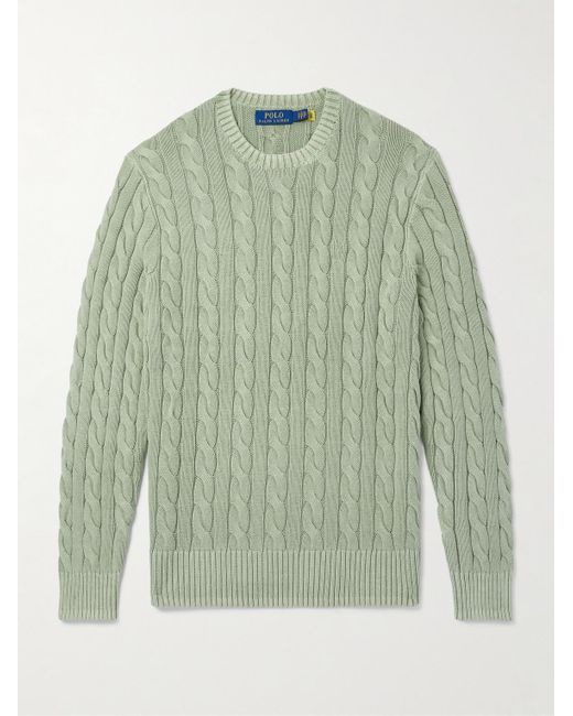Polo Ralph Lauren Zopfstrickpullover aus Baumwolle mit Logostickerei in Green für Herren
