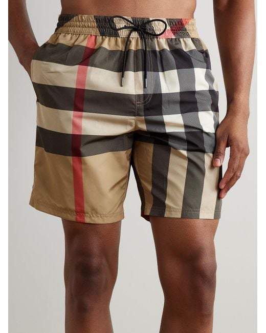 Burberry Natural Straight-Leg Long-Length Checked Swim Shorts for men