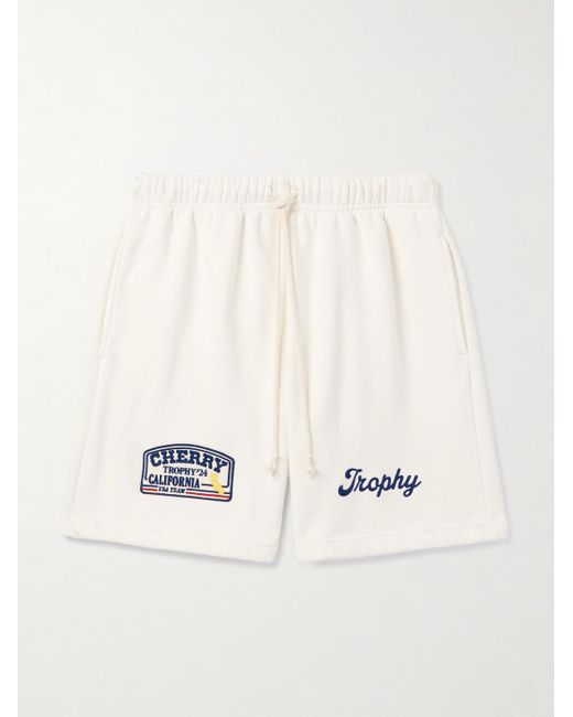 CHERRY LA White Straight-leg Logo-appliquéd Cotton-jersey Drawstring Shorts for men