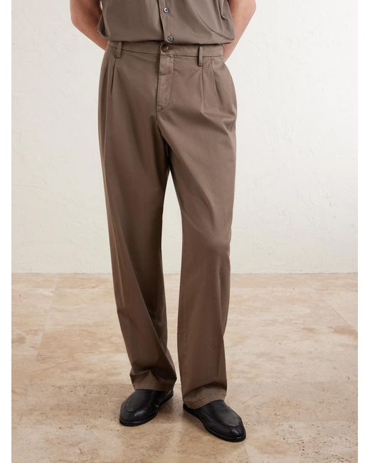 Canali Brown Straight-Leg Pleated Cotton-Blend Gabardine Trousers for men