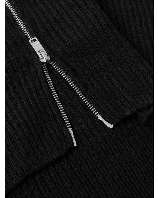 John Smedley Black Mallam Ribbed Recycled-Cashmere And Merino Wool-Blend Zip-Up Cardigan for men
