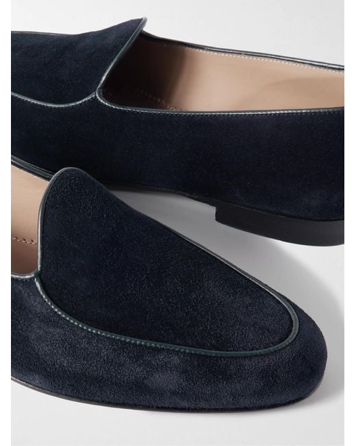 Manolo Blahnik Blue Modena Leather-Trimmed Suede Loafers for men