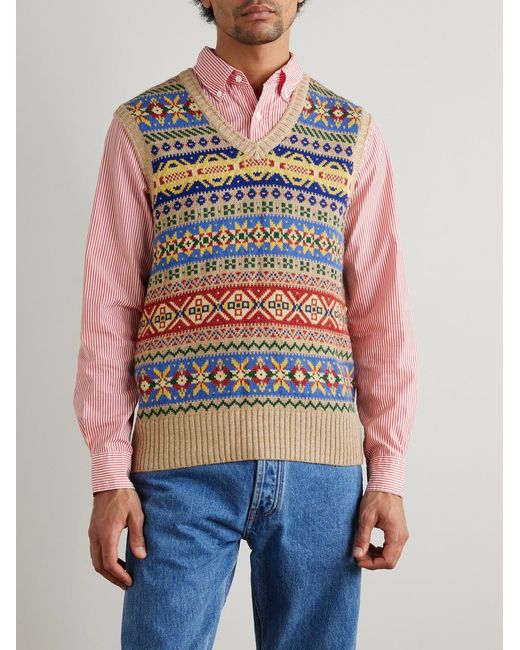 Polo Ralph Lauren Gray Fair Isle Cotton And Linen-blend Intarsia Vest for men