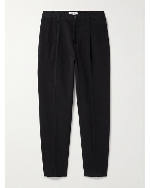 Mr P. Black Tapered Pleated Linen, Cotton And Nylon-Blend Trousers for men