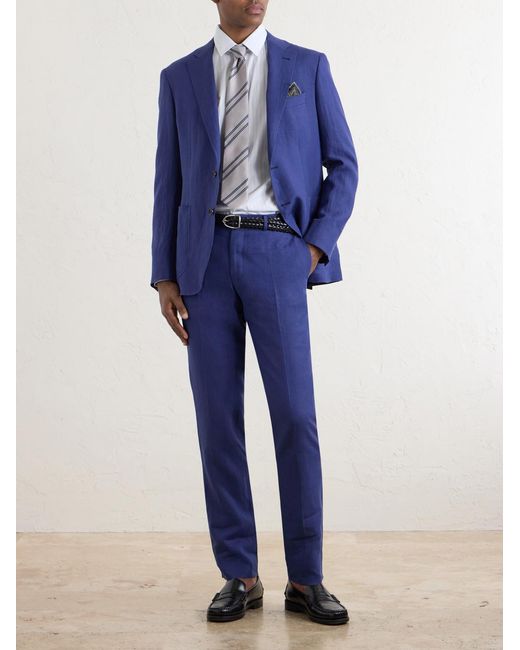 Canali Blue Straight-Leg Linen Suit Trousers for men