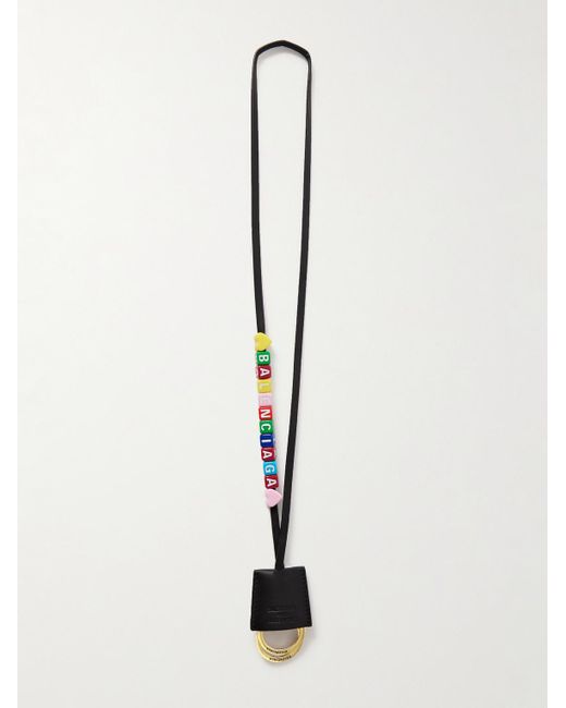Balenciaga White Rodeo Cloche Clé Leather Beaded Keychain Lanyard for men
