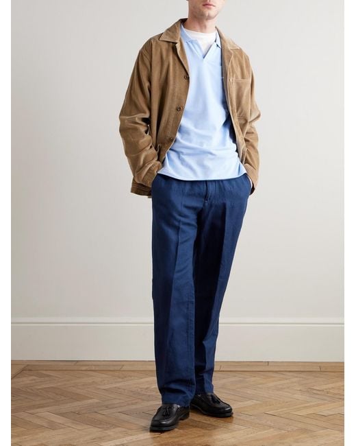 Polo Ralph Lauren Blue Straight-leg Linen And Cotton-blend Trousers for men