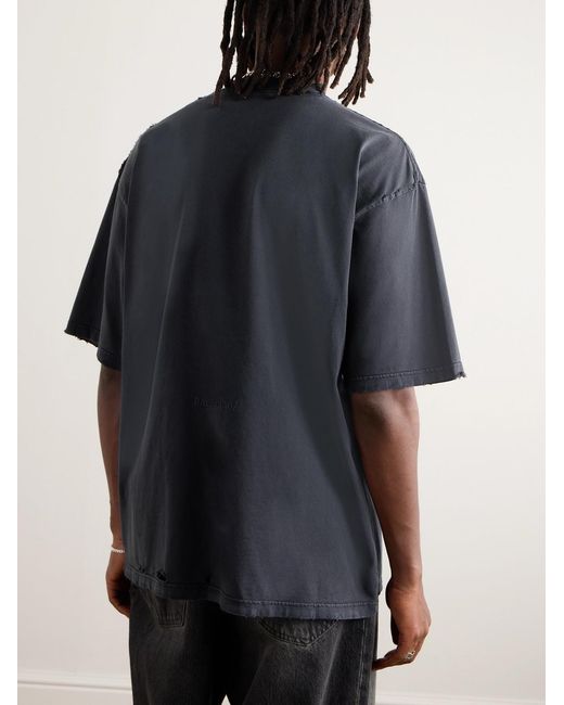 Balenciaga Black Oversized Distressed Printed Cotton-Jersey T-Shirt for men