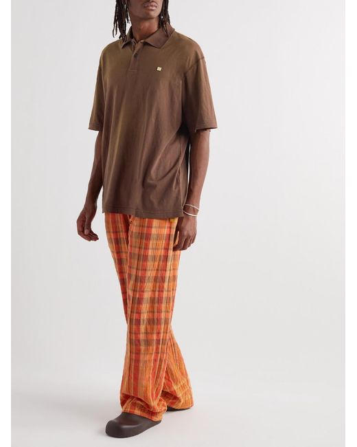 Acne Brown Logo-Appliquéd Garment-Dyed Organic Cotton Polo Shirt for men