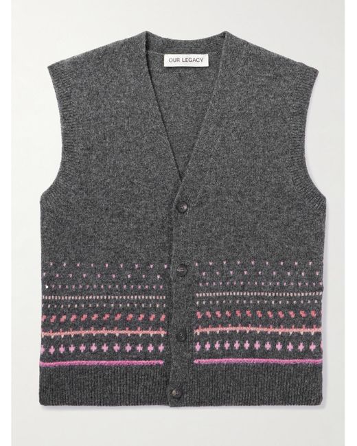 Our Legacy Gray Rugrat Fair Isle Wool Sweater Vest for men