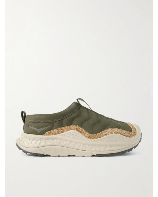 Hoka One One Green U Ora Primo Tp Brushed Suede-trimmed Nubuck Slip-on Sneakers for men