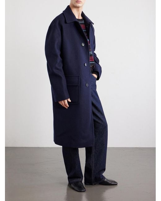 Dries Van Noten Blue Oversized Wool-Blend Coat for men