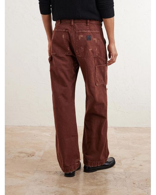 Enfants Riches Deprimes Red Paint Straight-leg Distressed Cotton-canvas Trousers for men