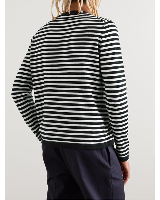 Allude Black Striped Cotton-Blend Sweater for men