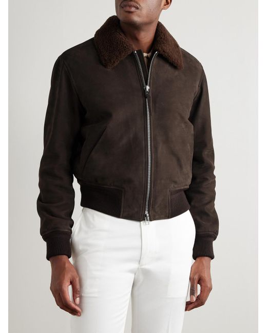 Tom Ford Brown Shearling Bomber Jacket for men