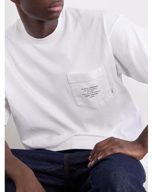 (w)taps White Logo-Appliquéd Printed Cotton-Jersey T-Shirt for men