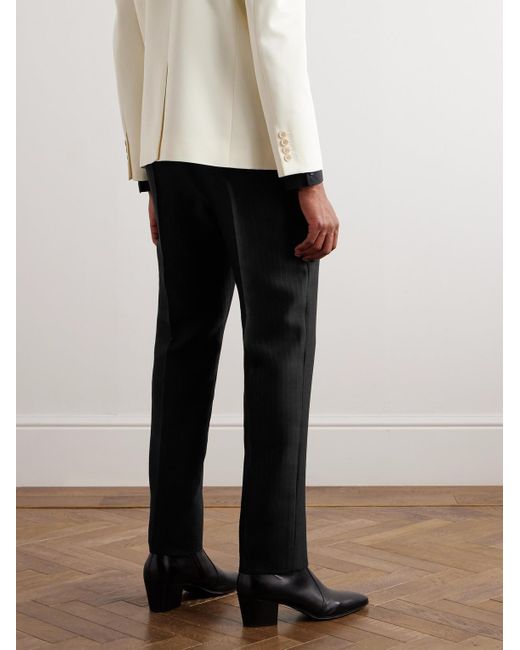 Saint Laurent Gerade geschnittene Anzughose aus einer Woll-Seidenmischung mit Nadelstreifen und Falten in Black für Herren