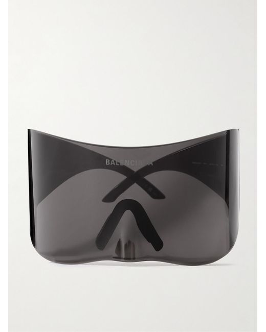 Balenciaga Black Oversized Rimless Wrap-around Acetate Sunglasses for men