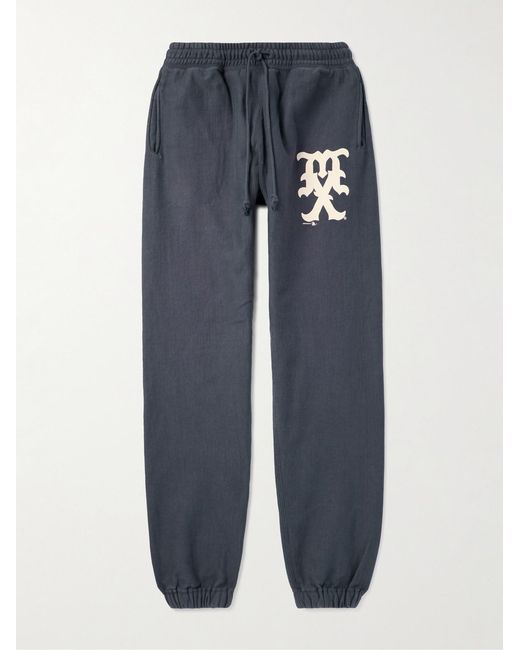 SAINT Mxxxxxx Blue Tapered Logo-Print Cotton-Blend Jersey Sweatpants for men
