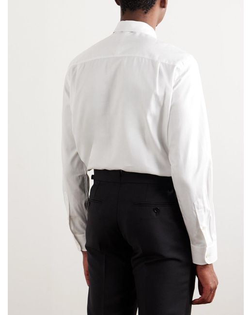 Dunhill White Giza Herringbone Cotton Shirt for men