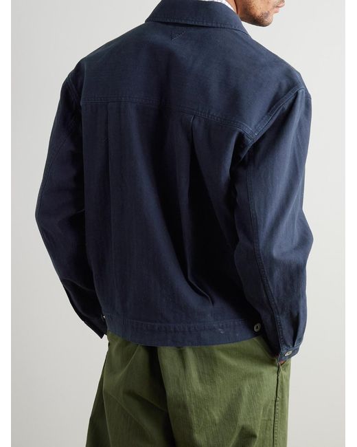 Folk Blue Trucker Herringbone Cotton-Twill Jacket for men
