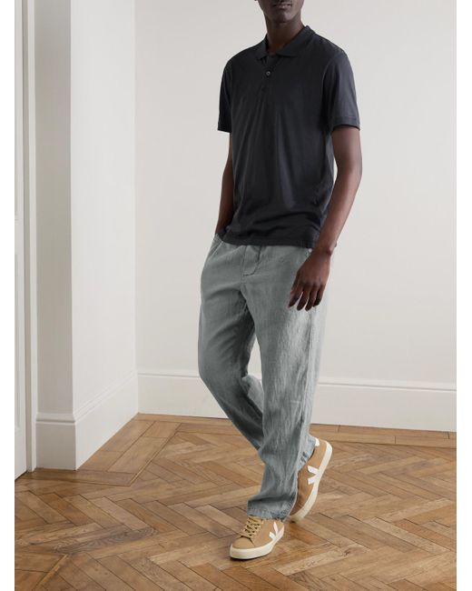 James Perse Gray Straight-Leg Garment-Dyed Linen Drawstring Trousers for men