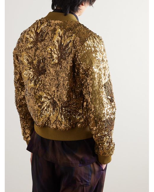 Dries Van Noten Natural Embellished Sequinned Cotton Bomber Jacket for men