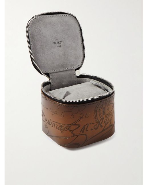 Berluti Brown Scritto Leather Watch Case for men