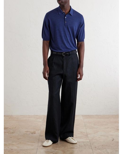 William Lockie Blue Virgin Wool Polo Shirt for men
