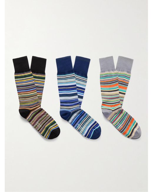Paul Smith Set aus drei Paar Socken aus einer gestreiften Baumwollmischung in Blue für Herren