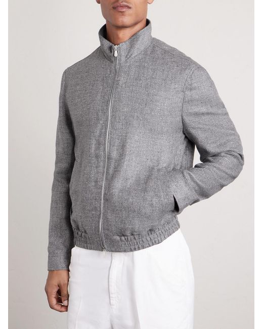 Brunello Cucinelli Gray Wool, Linen And Silk-Blend Bomber Jacket for men