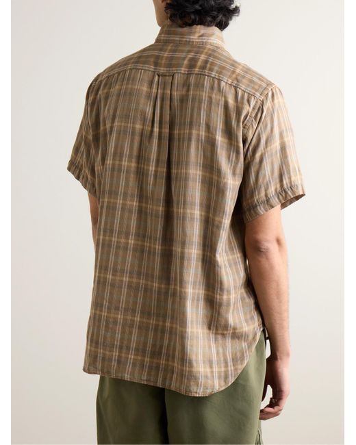 Camicia in garza di cotone a quadri con collo button-down di Beams Plus in Gray da Uomo