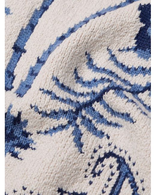 Alanui Blue Jacquard-knit Cotton And Linen-blend Cardigan for men