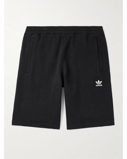 Shorts a gamba dritta in jersey di cotone con logo ricamato Essential di Adidas Originals in Black da Uomo