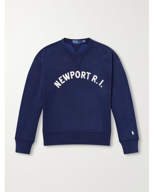 Polo Ralph Lauren Blue Appliquéd Cotton-Blend Jersey Sweatshirt for men