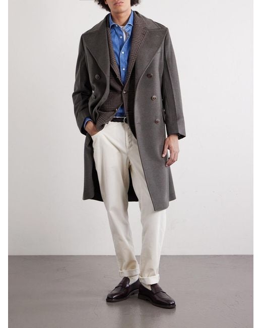 Brunello Cucinelli Gray Virgin Wool Double-Breasted Coat for men