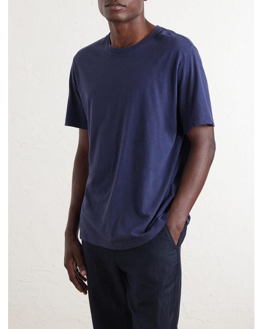 Frescobol Carioca Blue Dinis Linen-blend T-shirt for men