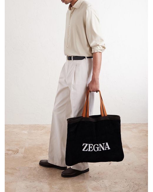 Zegna Black Logo-Embroidered Cotton-Terry Beach Towel Tote Bag for men