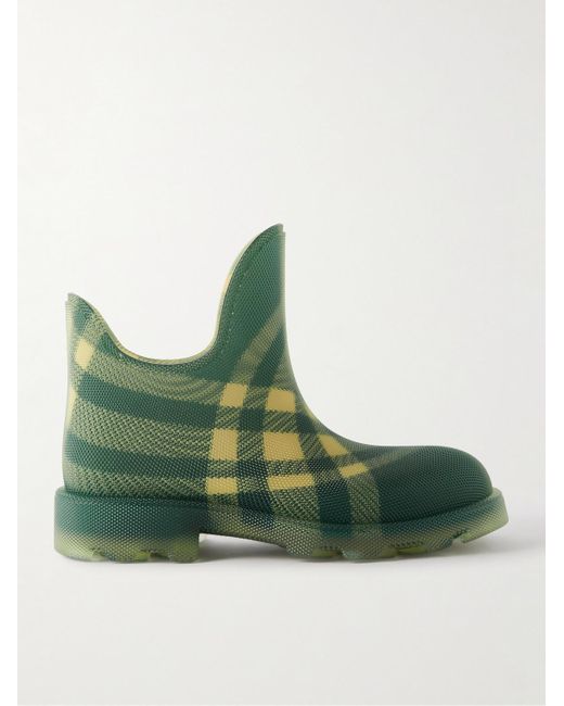 Burberry Green Checked Rubber Ankle Boots for men