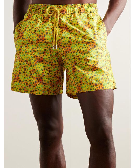 Shorts da mare medi a gamba dritta in ECONYL® stampato Moorea di Vilebrequin in Yellow da Uomo
