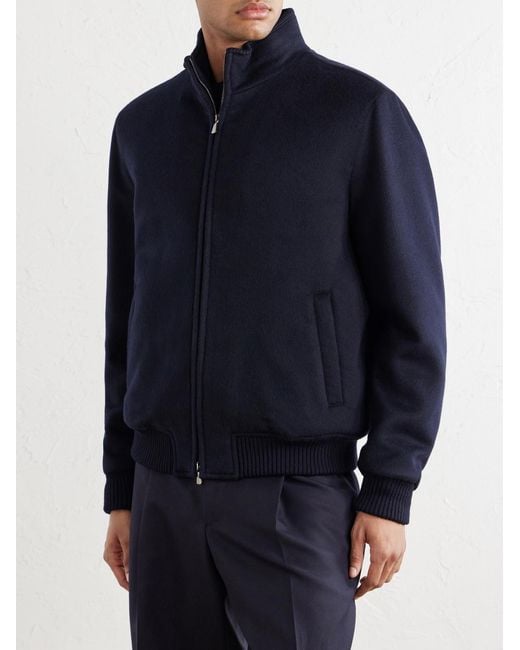 Thom Sweeney Blue Wool And Cashmere-Blend Flannel Bomber Jacket for men