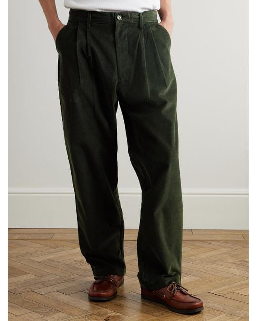 Kardo Green Antonio Straight-Leg Embroidered Cotton-Corduroy Trousers for men