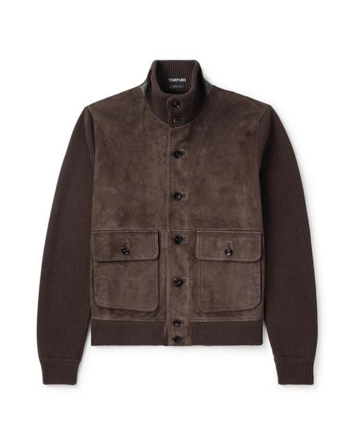 Tom Ford Brown Ribbed Merino Wool And Suede Jacket for men