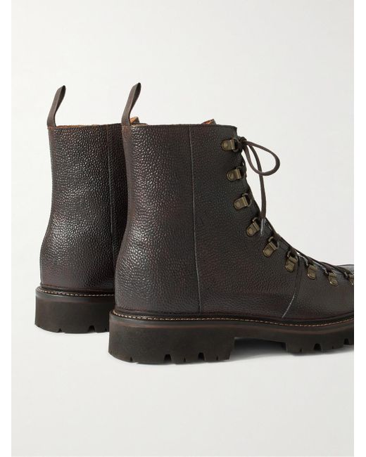 GRENSON Black Brady Pebble-Grain Leather Boots for men