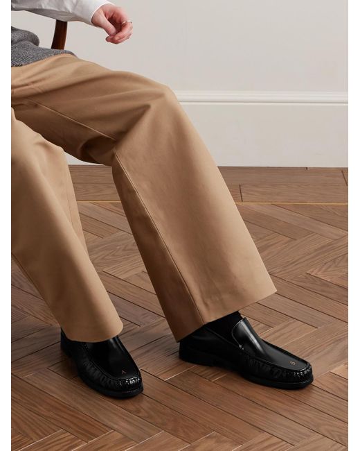 Acne Black Logo-Print Glossed-Leather Loafers for men