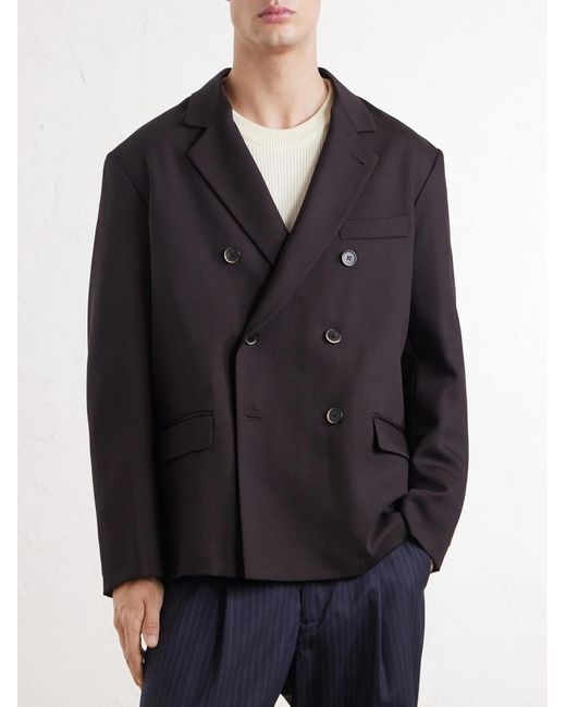 Barena Black Double-Breasted Virgin Wool-Gabardine Blazer for men