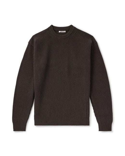 Auralee Gray Ribbed Wool Sweater for men