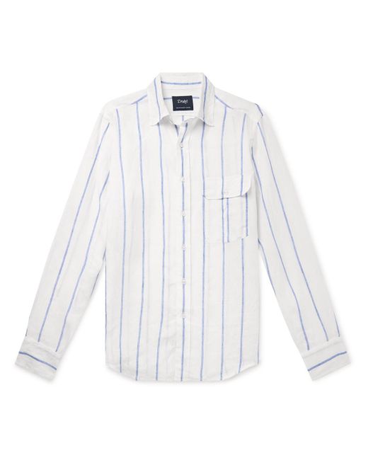 Drake's White Striped Linen Shirt for men