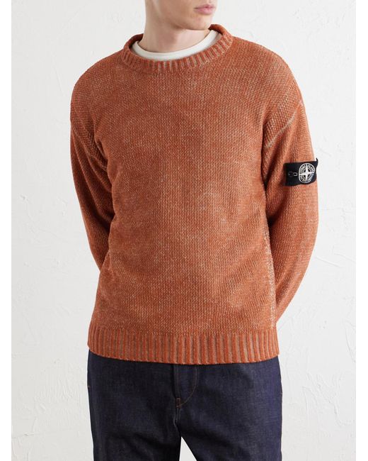 Stone Island Orange Cotton-Chenille Mock-Neck Sweater for men