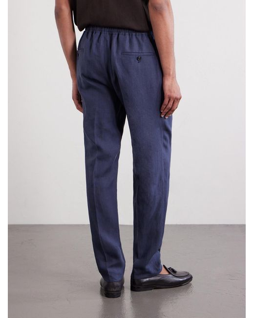De Petrillo Blue Straight-Leg Pleated Linen Suit Trousers for men